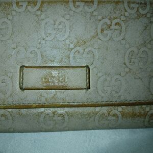 Gucci Beige Clutch Wallet with Metallic Accents